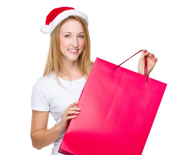 Christmas woman with shopping bag — Stock Photo, Image