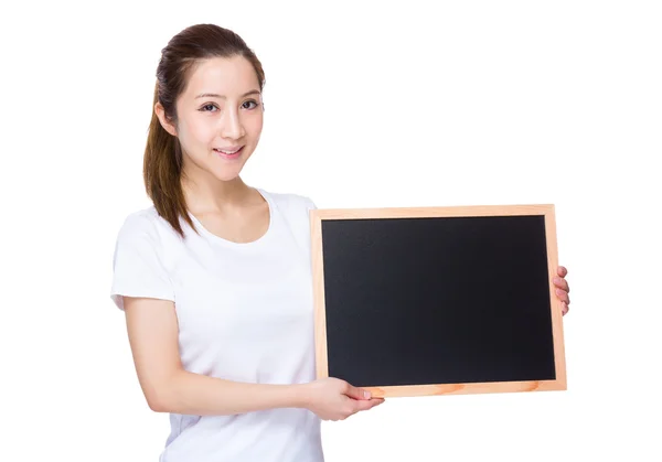 Woman with chalkboard — Stock Photo, Image