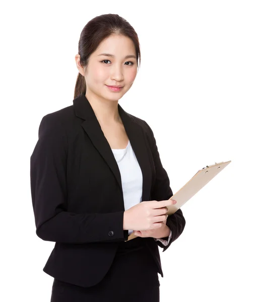 Businesswoman with clipboard — Stock Photo, Image