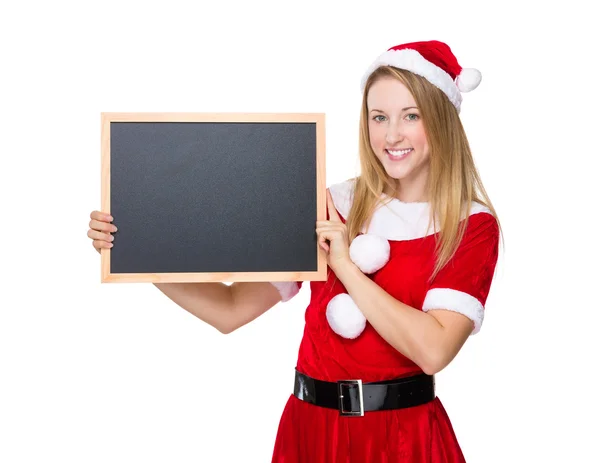 Christmas woman with blackboard — Stock Photo, Image