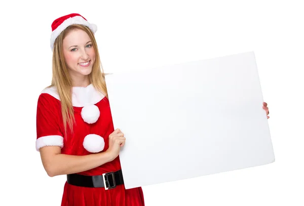 Weihnachtsfrau mit weißem Brett — Stockfoto
