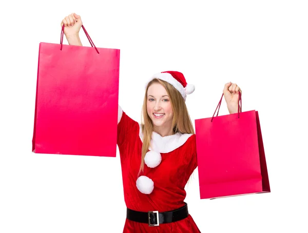 Femme de Noël avec sacs à provisions — Photo