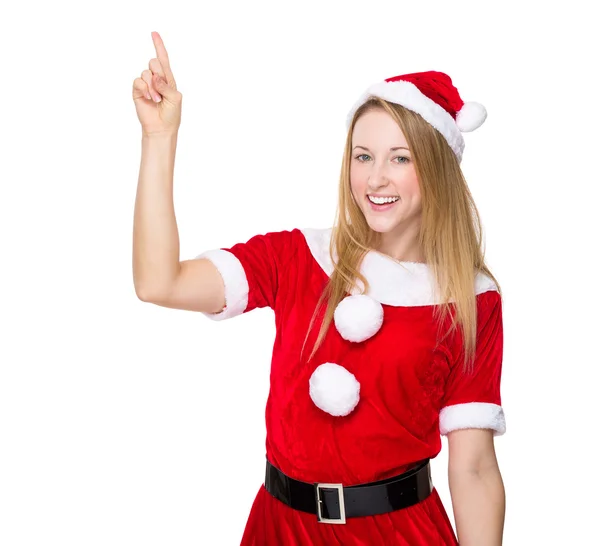 Weihnachtsfrau mit erhobenem Zeigefinger — Stockfoto