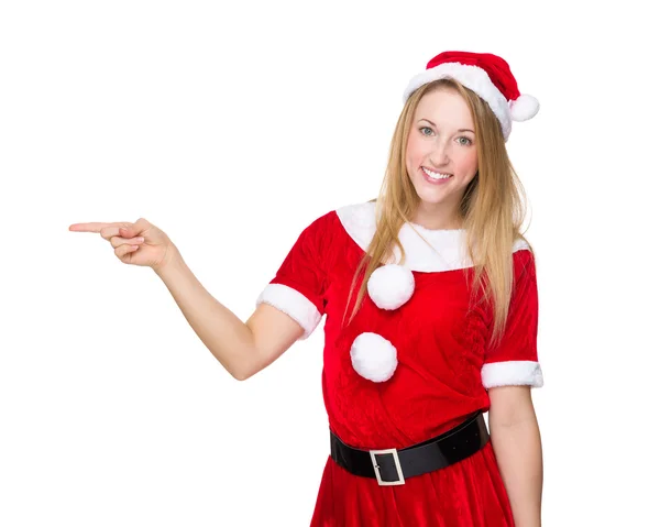 Christmas kvinna med finger upp — Stockfoto