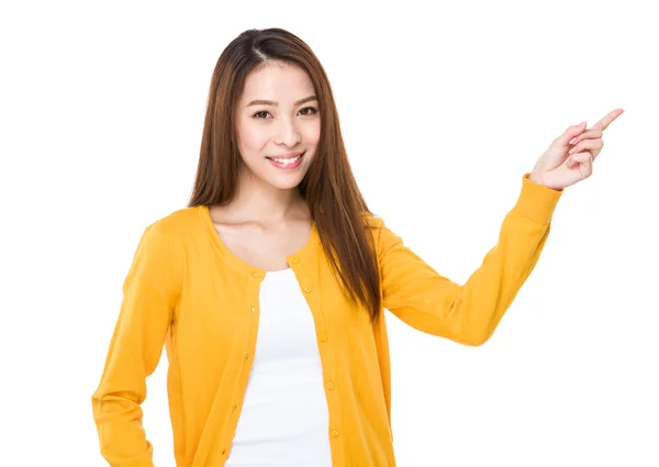 Woman with finger point up — Stock Photo, Image