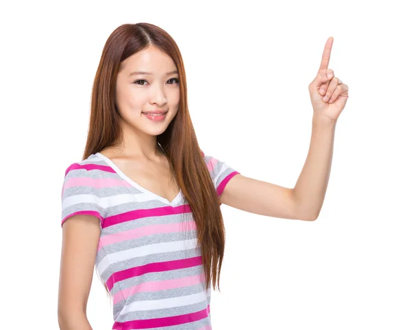 Asian woman with point up — Stock Photo, Image