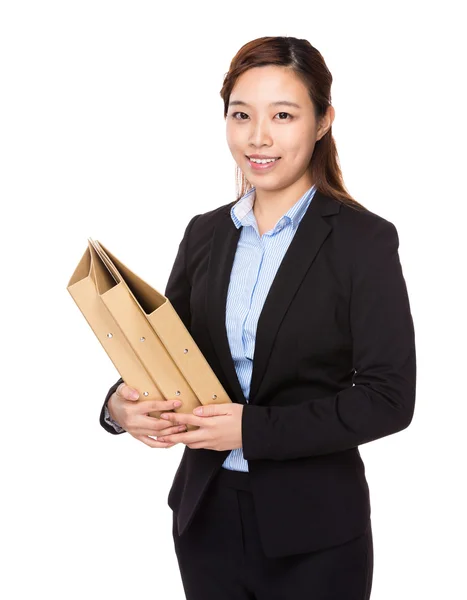 Businesswoman hold with lots of document works — Stock Photo, Image