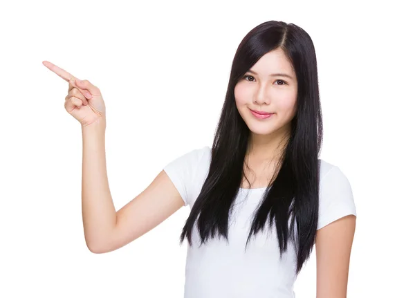 Woman with finger up — Stock Photo, Image