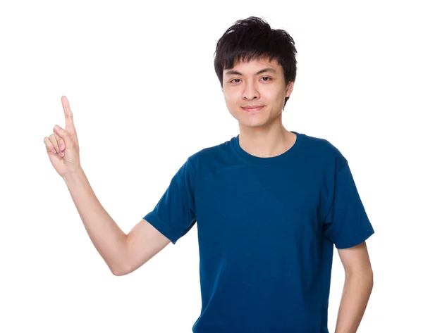 Mann med finger pekende oppover – stockfoto