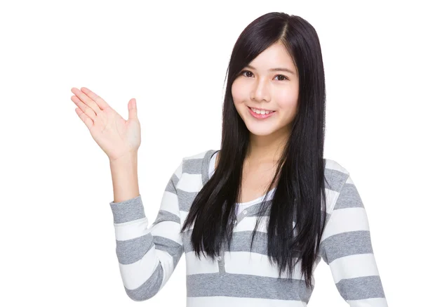 Woman with open hand palm — Stock Photo, Image
