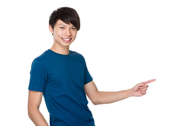 Hombre con el dedo apuntando hacia arriba — Foto de Stock