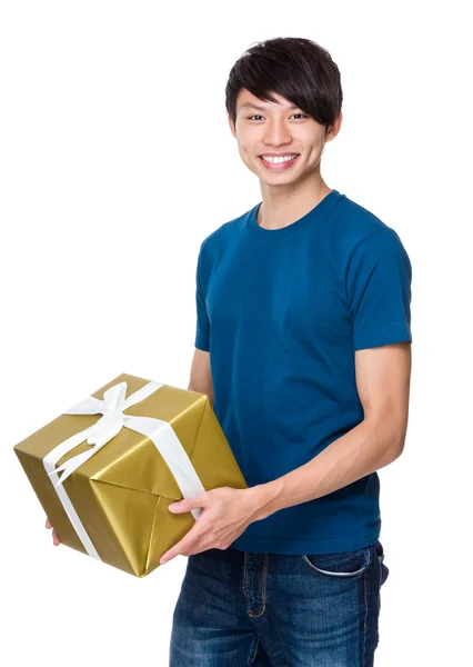 Man with big giftbox — Stock Photo, Image