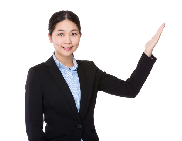 Businesswoman with open hand palm — Stock Photo, Image