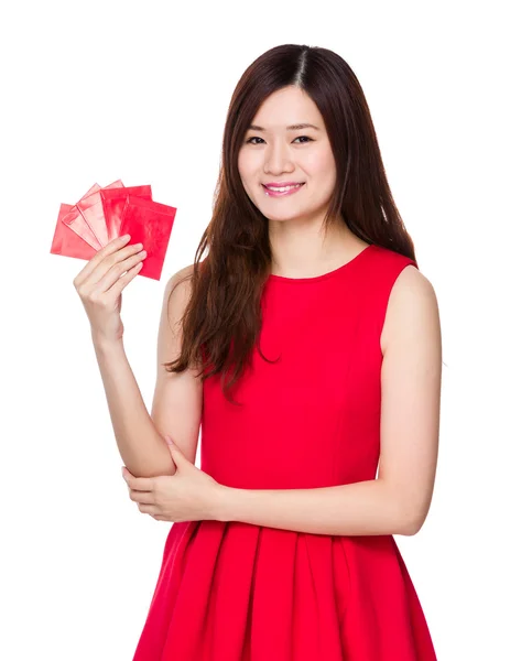 Woman with chinese lucky money — Stock Photo, Image