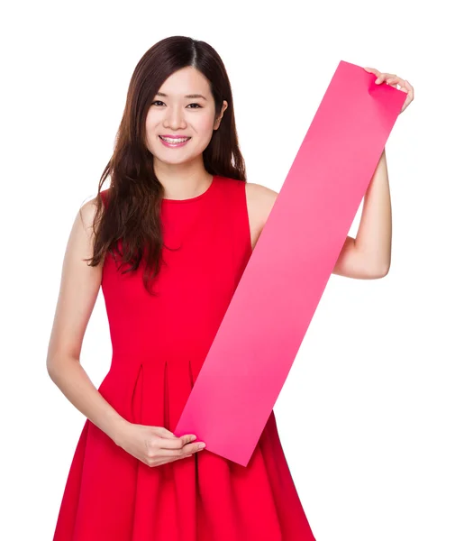 Woman with red banner — Stock Photo, Image