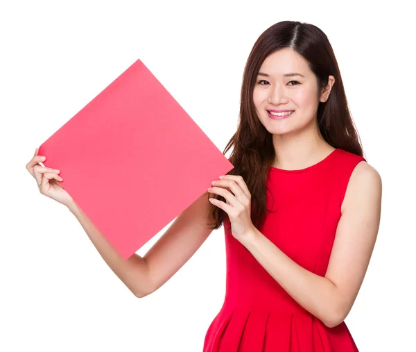 Woman with square red banner — Stock Photo, Image