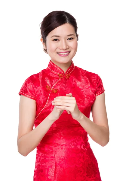 Woman with celebration hand gesture — Stock Photo, Image