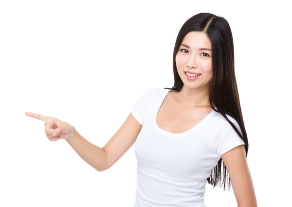 Woman with finger up — Stock Photo, Image