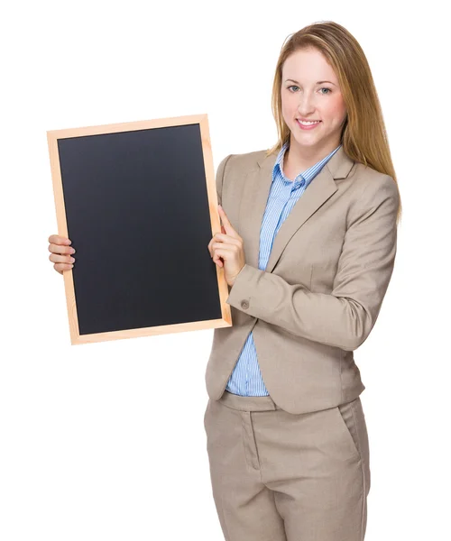 Businesswoman with blackboard — Stock Photo, Image