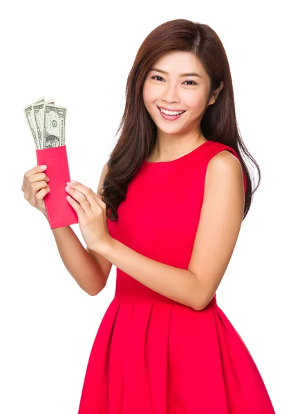 Woman with USD money — Stock Photo, Image