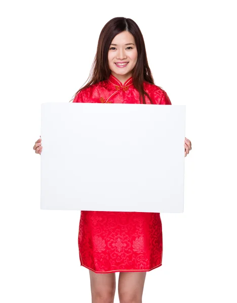 Kobieta z białą deską — Zdjęcie stockowe