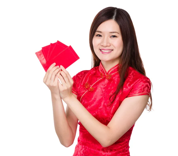 Woman with lucky pocket money — Stock Photo, Image