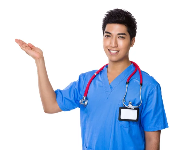Doctor with open hand palm — Stock Photo, Image