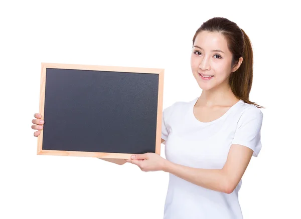 Woman with blackboard — Stock Photo, Image