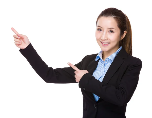 Businesswoman with fingers point up — Stock Photo, Image