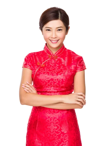Chinese woman in red dress — Stock Photo, Image