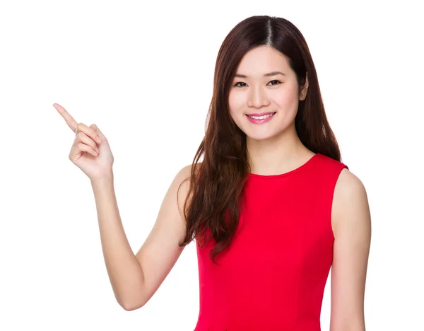 Woman with finger up — Stock Photo, Image