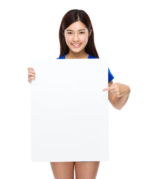 Woman with white banner — Stock Photo, Image
