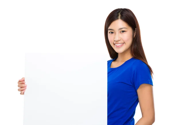 Woman with white banner — Stock Photo, Image