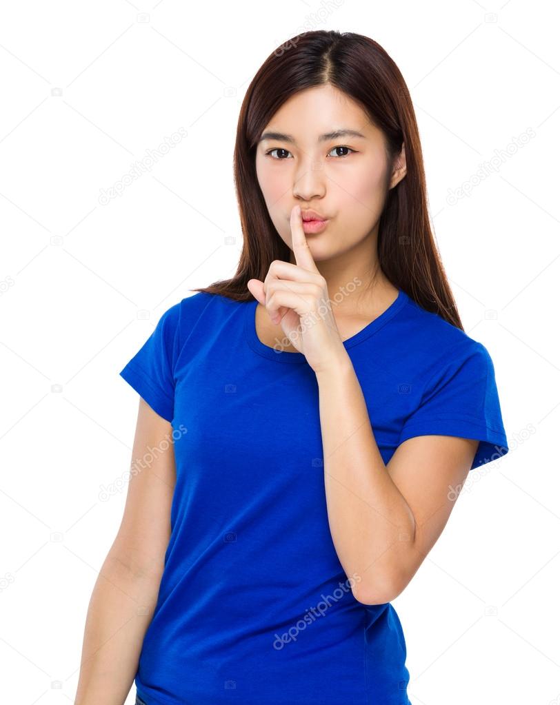 Woman with silent sign