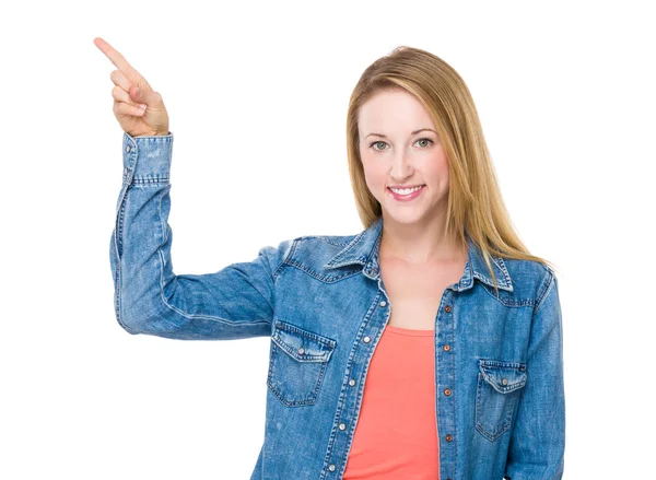 Vrouw met vinger omhoog — Stockfoto