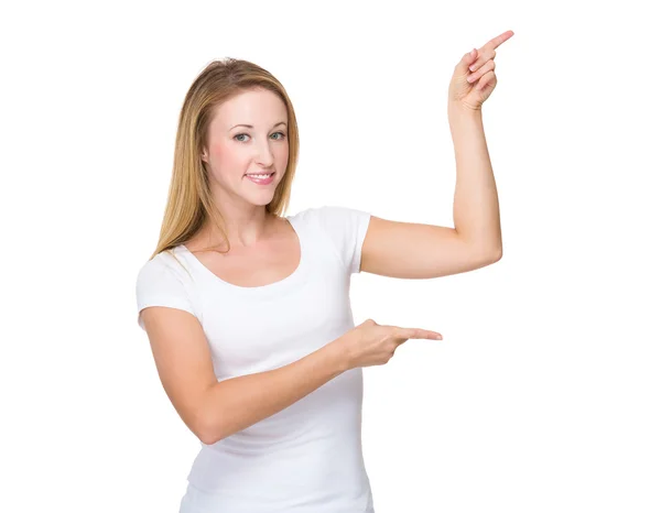 Woman with fingers pointing up — Stock Photo, Image