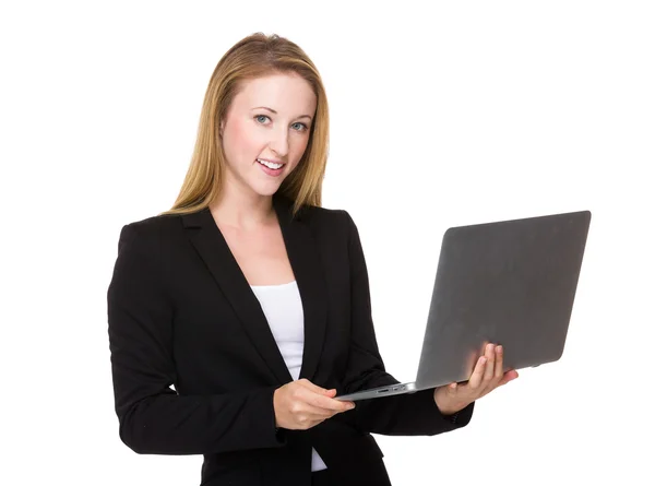 Businesswoman with portable computer — Stock Photo, Image