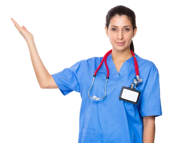 Doctor with open hand palm — Stock Photo, Image