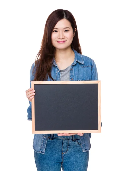 Woman with chalkboard — Stock Photo, Image