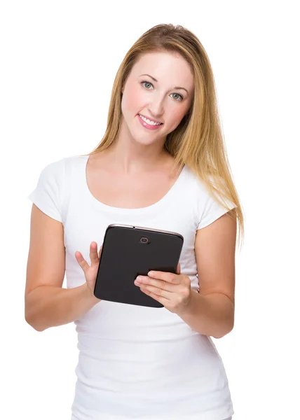 Woman with tablet — Stock Photo, Image