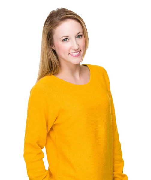 Woman in yellow sweater — Stock Photo, Image