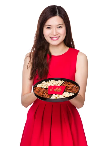 Asian woman in red dress — Stock Photo, Image