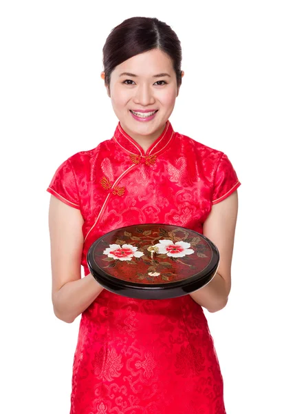 Asian woman in red dress — Stock Photo, Image