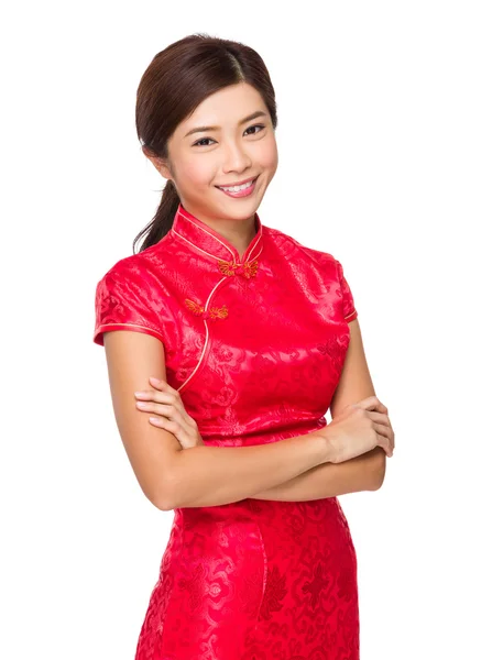 Asian woman in red dress — Stock Photo, Image