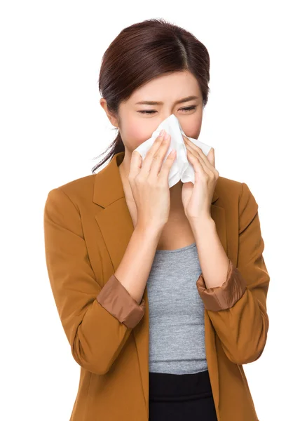 Pebisnis wanita dengan hidung meler — Stok Foto