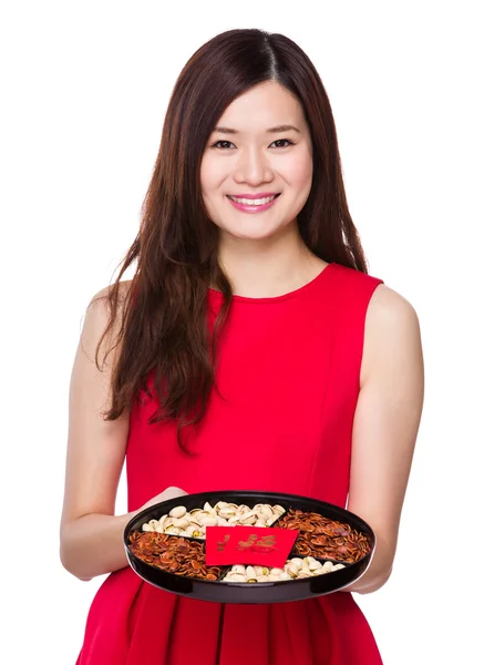 Asian woman in red dress — Stock Photo, Image