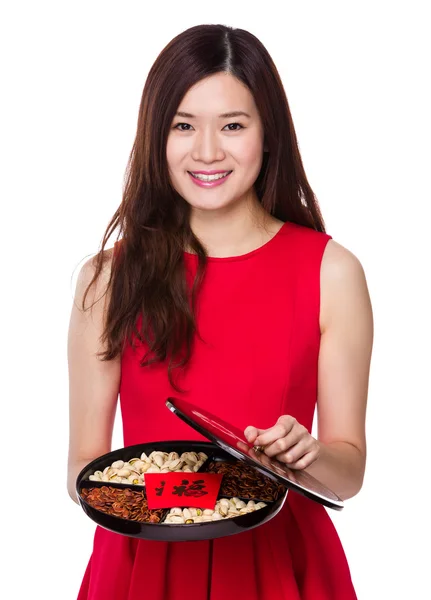 Asian woman in red dress — Stock Photo, Image