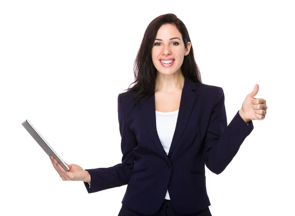 Caucasian businesswoman in black suit — Stock Photo, Image