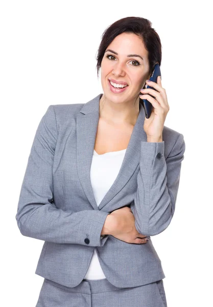 Caucasian businesswoman in gray suit — Stock Photo, Image