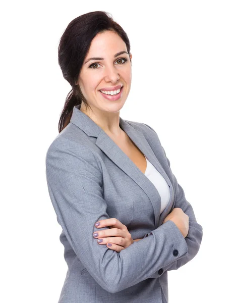 Kaukasische Geschäftsfrau im grauen Anzug — Stockfoto
